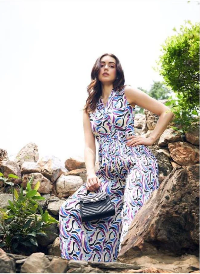 ستايلي All Over Print Wide Leg Pleated Jumpsuit by Styli