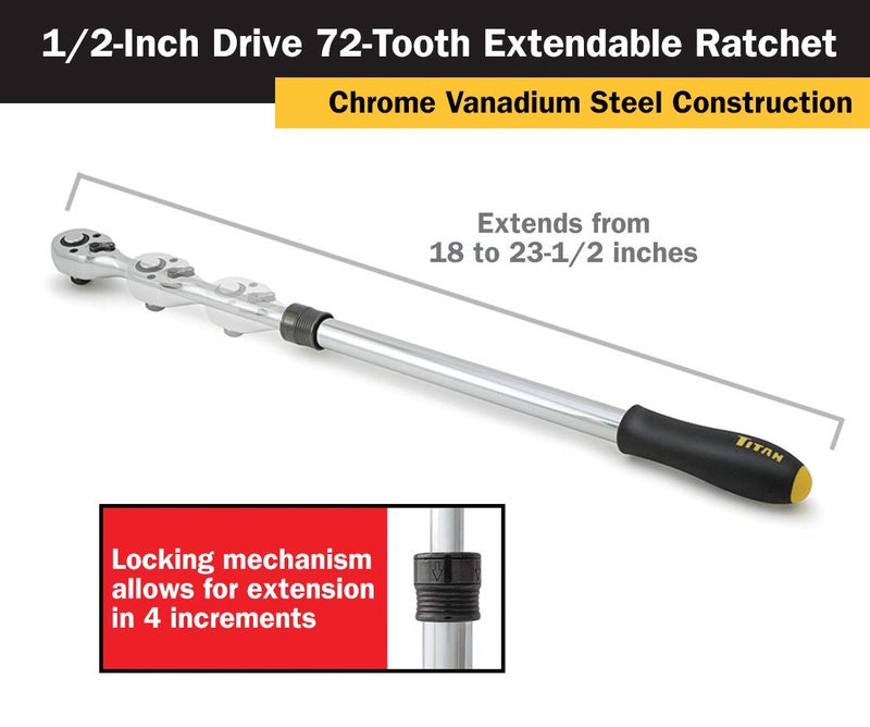 Titan 12073 1/2-Inch Drive x 18 to 23-1/2-Inch 72-Tooth Extendable Ratchet - Image 2
