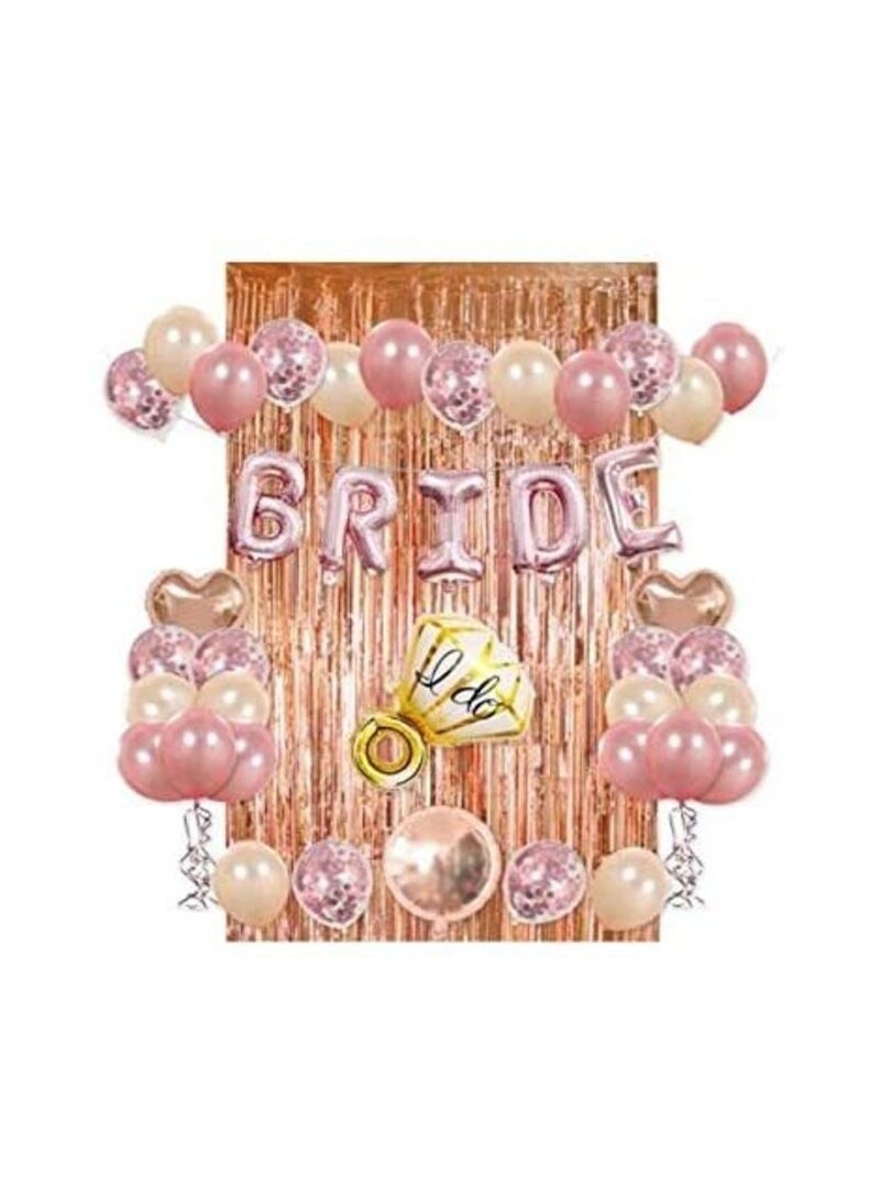Promass Bride Party Decorations Kit- Rose Gold Foil Fringe Curtain, 20 Latex Balloons, 10 Confetti Balloon, Bride And Ring Heart Round Mylar Balloons For Bachelorette Bridal Shower Party Supplies