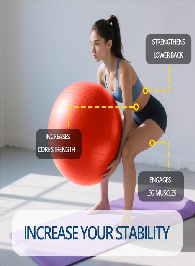Miloll Exercise Ball Pilates Yoga Ball Anti-Burst and Slip Resistant - for Fitness, Pregnancy, Stability, Balance, Core Workout - Red Training Ball w/Pump for Home Office Gym (Red) - Image 5