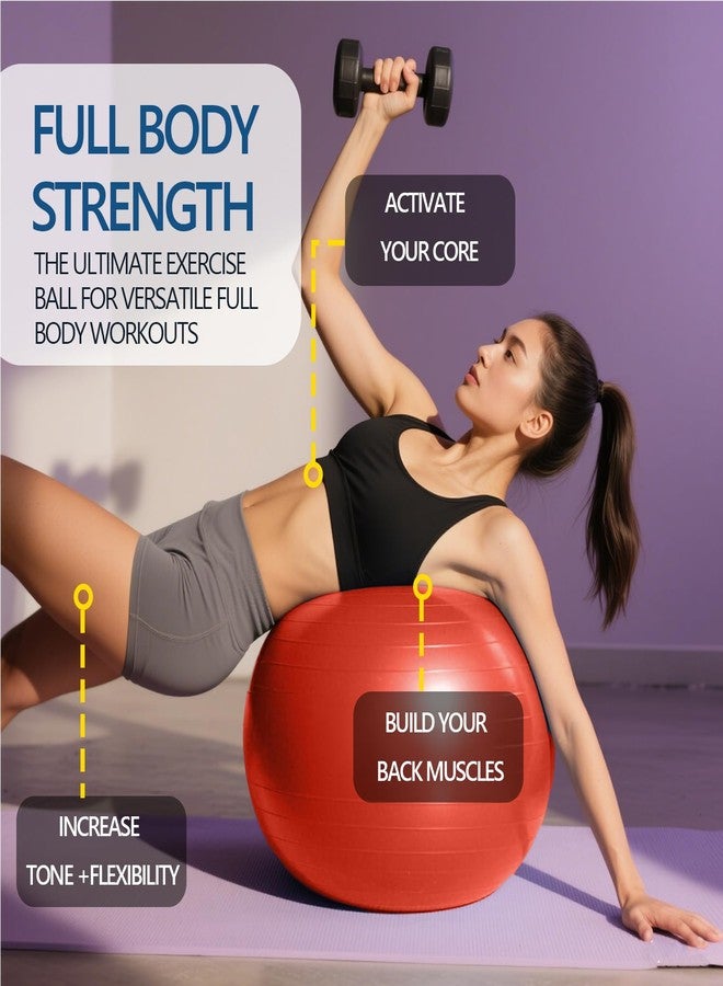Miloll Exercise Ball Pilates Yoga Ball Anti-Burst and Slip Resistant - for Fitness, Pregnancy, Stability, Balance, Core Workout - Red Training Ball w/Pump for Home Office Gym (Red) - Image 4