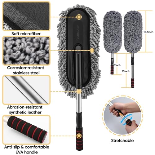 Solitude 7 Pcs Microfiber Car Duster Kit - Interior & Exterior Car Cleaning Detailing Tool Scratch & Lint Free,Pollen Removing Extendable Long Handle Duster for Car & Motorcycle,Multicolor - Image 3