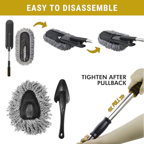 Solitude 7 Pcs Microfiber Car Duster Kit - Interior & Exterior Car Cleaning Detailing Tool Scratch & Lint Free,Pollen Removing Extendable Long Handle Duster for Car & Motorcycle,Multicolor - Image 4