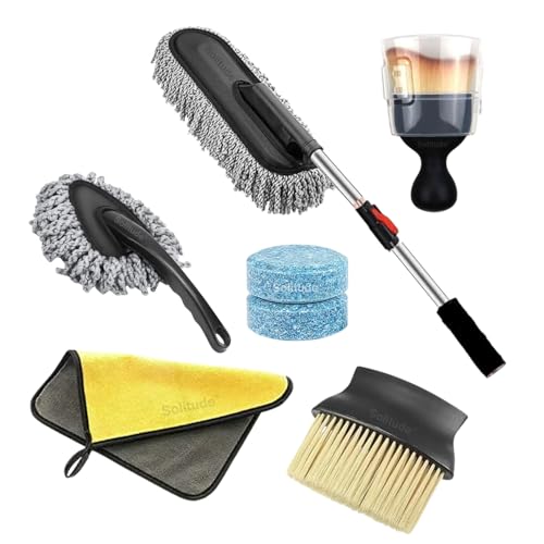 Solitude 7 Pcs Microfiber Car Duster Kit - Interior & Exterior Car Cleaning Detailing Tool Scratch & Lint Free,Pollen Removing Extendable Long Handle Duster for Car & Motorcycle,Multicolor - Image 1