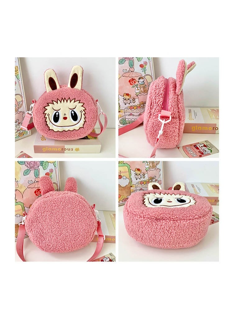LABUBU New pink LABUBU doll messenger bag handbag plush bag children's decorative bag  - Image 2
