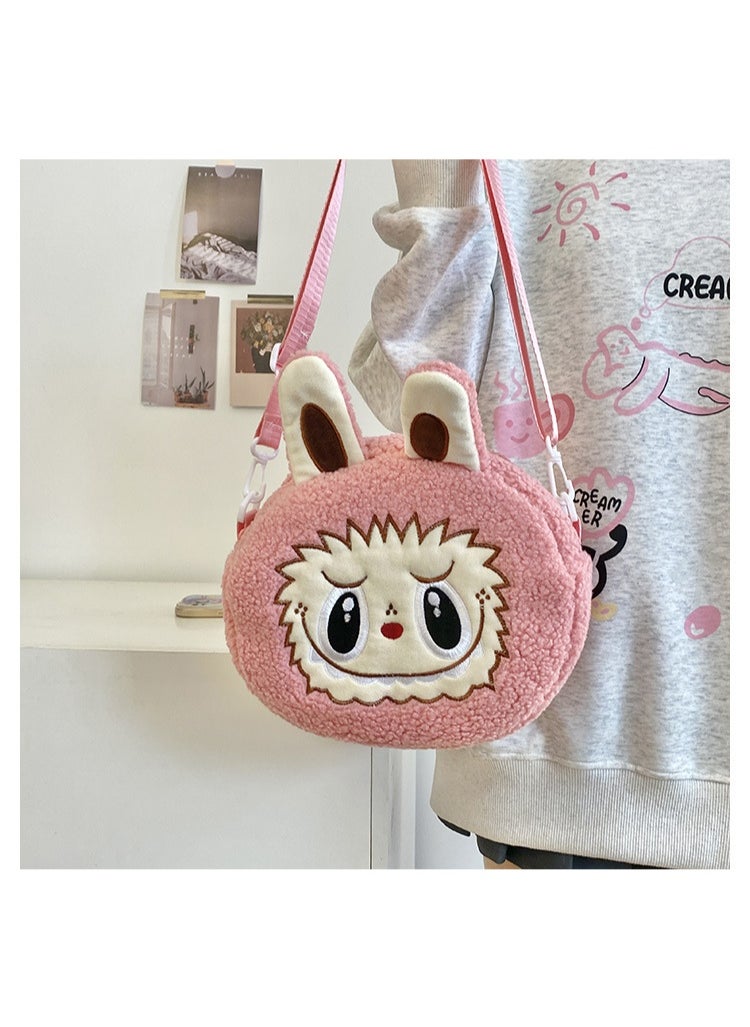 LABUBU New pink LABUBU doll messenger bag handbag plush bag children's decorative bag  - Image 4