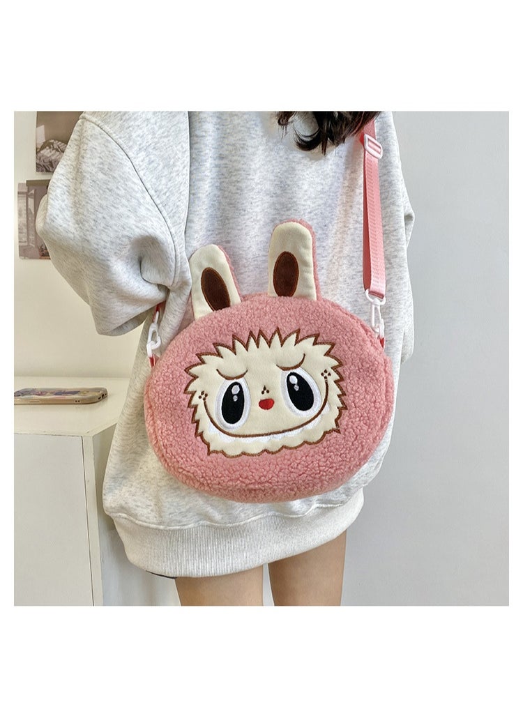 LABUBU New pink LABUBU doll messenger bag handbag plush bag children's decorative bag  - Image 3