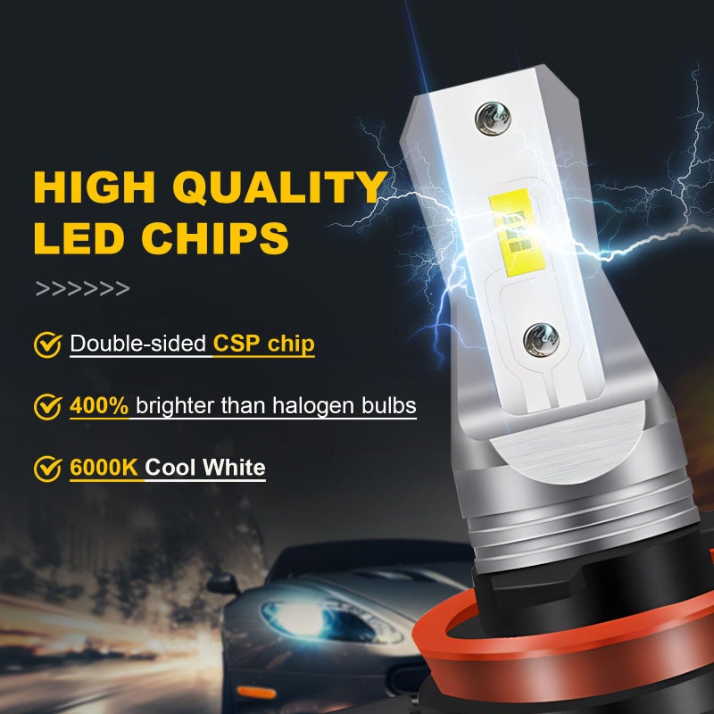LEDYOTRY H11/H8 LED Fog Light Bulbs or DRL, 4000 Lumens Super Bright 6000K Cool White H16 Fog Light for Cars, Trucks, SUVs, Non-polarity, Play and Plug (Pack of 2) - Image 2
