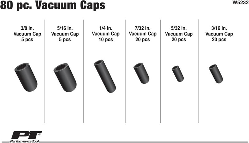Performance Tool W5232 Vacuum Cap Assortment (80 Piece) , Black - Image 2