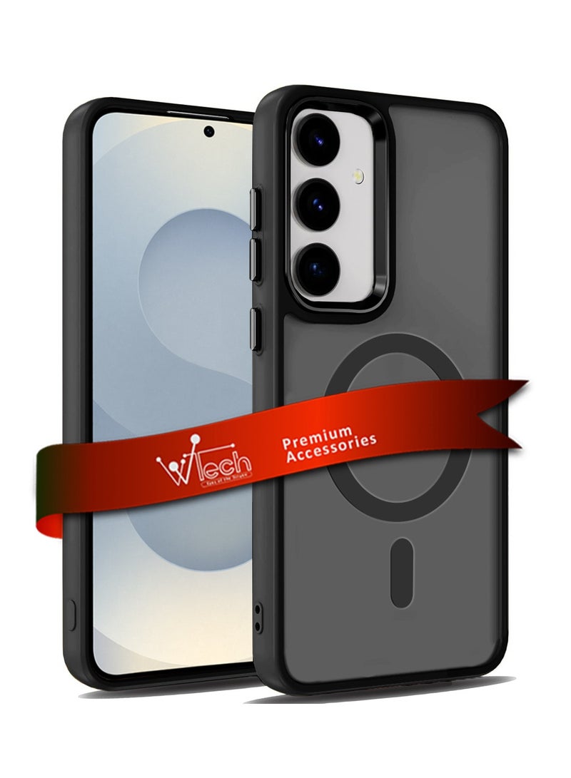 دبليو تيك سامسونج جالاكسي S25 Plus / S25+ 2025 غطاء حافظة مغناطيسي أنيق من السيليكون الصلب - أسود - Image 1