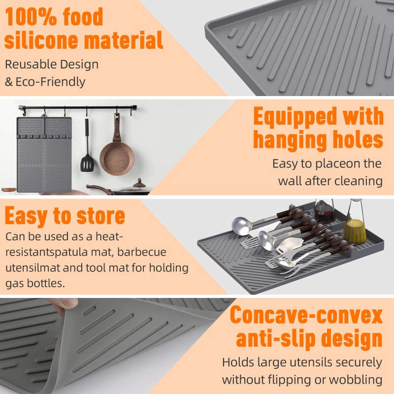 lanlw Silicone Grill Mat Compatible with Blackstone, Silicone Griddle Tools Mat with Drip Pad, Spatula Mat for Outdoor Grill Kitchen Counter (Grey) - Image 5