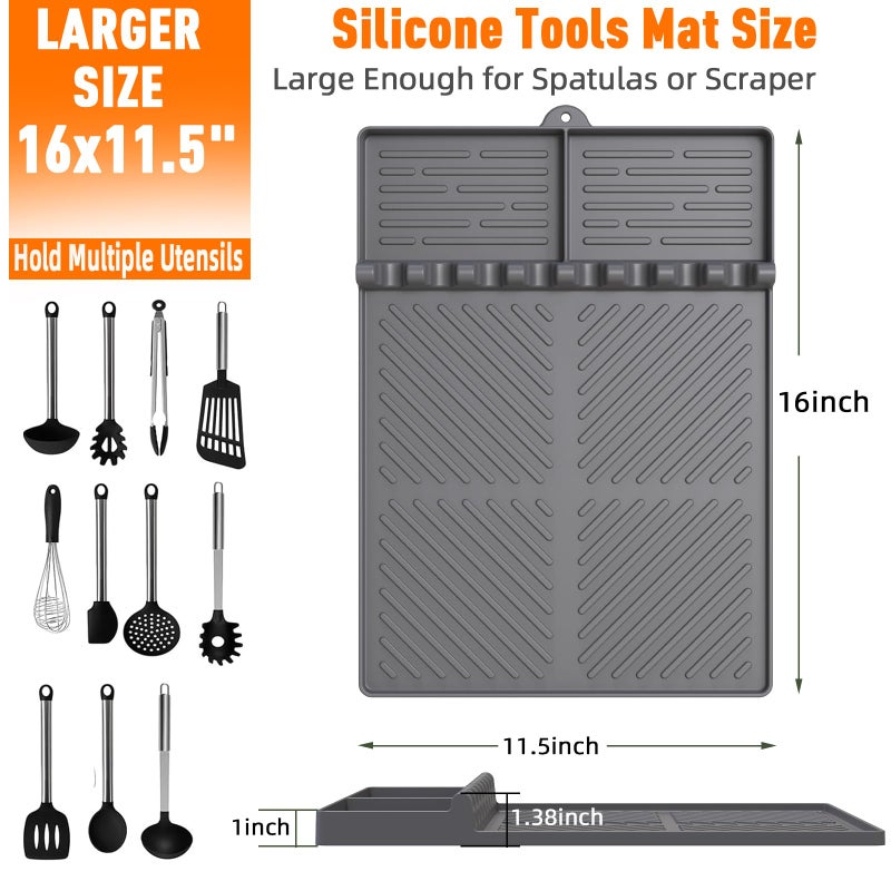 lanlw Silicone Grill Mat Compatible with Blackstone, Silicone Griddle Tools Mat with Drip Pad, Spatula Mat for Outdoor Grill Kitchen Counter (Grey) - Image 3