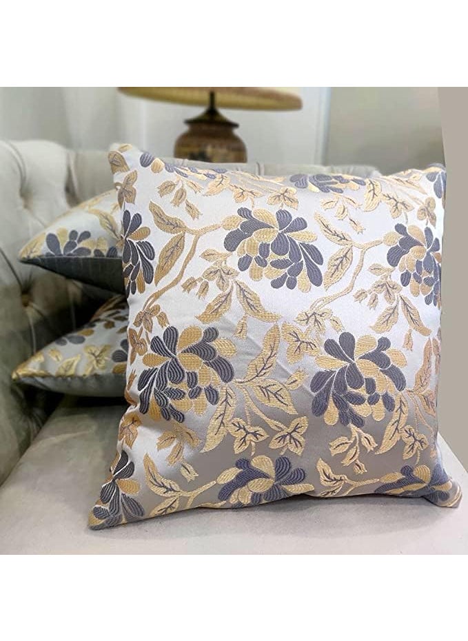 Good Vibes GOODVIBES Grey White DamaskSelf DesignWoven Motifs Floral Zipper Square Combo Cushion Covers 16x16 inch or 40 x 40 cm Set of 3  - Image 1