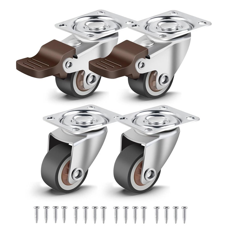 implemental Nefish 4 Pack 1 Small Caster Wheels For Furniture Low Profile Soft Rubber Casters Swivel Plate Castors Rolling Smooth Load Capacity 100 Lbs For Set Of 4 2 With Brake And 2 Without - Image 1