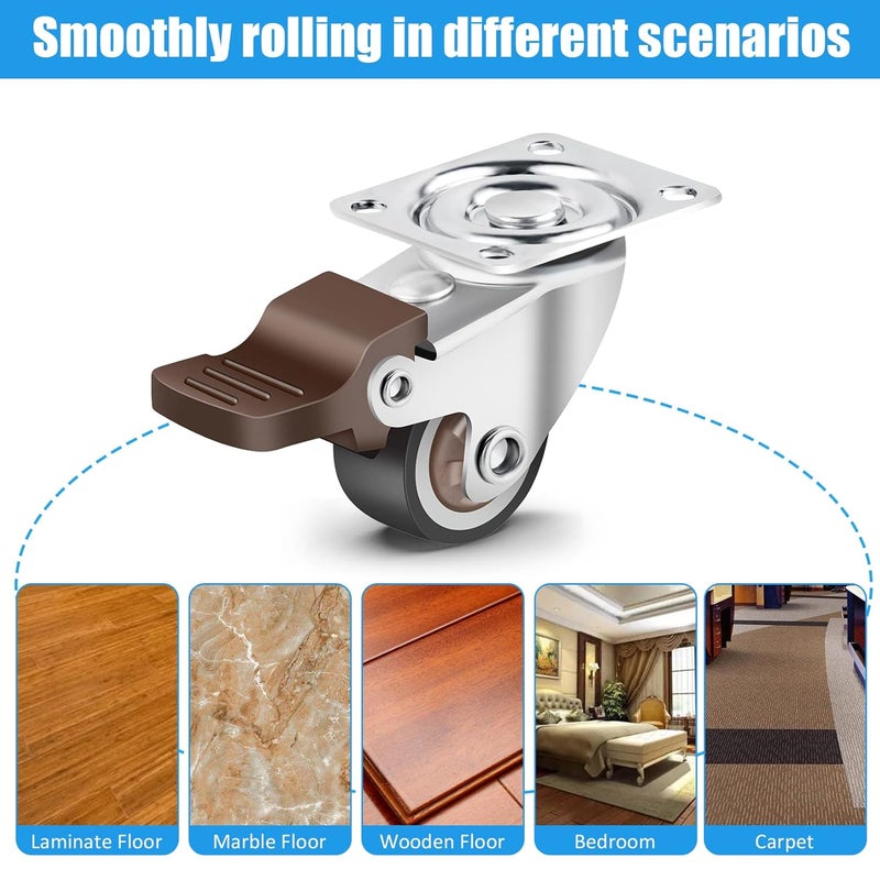 implemental Nefish 4 Pack 1 Small Caster Wheels For Furniture Low Profile Soft Rubber Casters Swivel Plate Castors Rolling Smooth Load Capacity 100 Lbs For Set Of 4 2 With Brake And 2 Without - Image 5