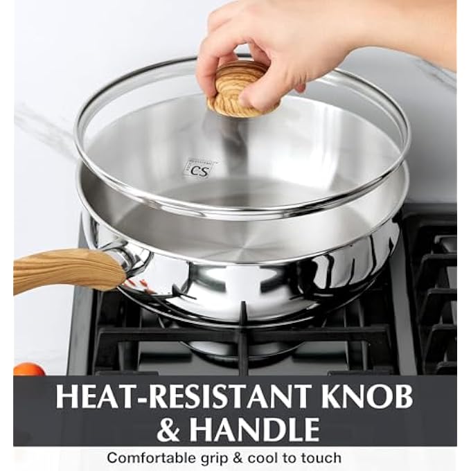 KOCH SYSTEME CS 26Cm Stainless Steel Frying Pan 4 Quart Saute Pan With Lid Deep Frying Pan Large Skillet Cooking Pan With Stay Cool Handle Dishwasher Safe Induction Compatible - Image 5