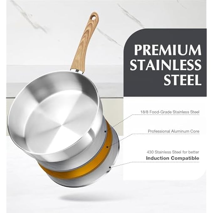 KOCH SYSTEME CS 26Cm Stainless Steel Frying Pan 4 Quart Saute Pan With Lid Deep Frying Pan Large Skillet Cooking Pan With Stay Cool Handle Dishwasher Safe Induction Compatible - Image 2