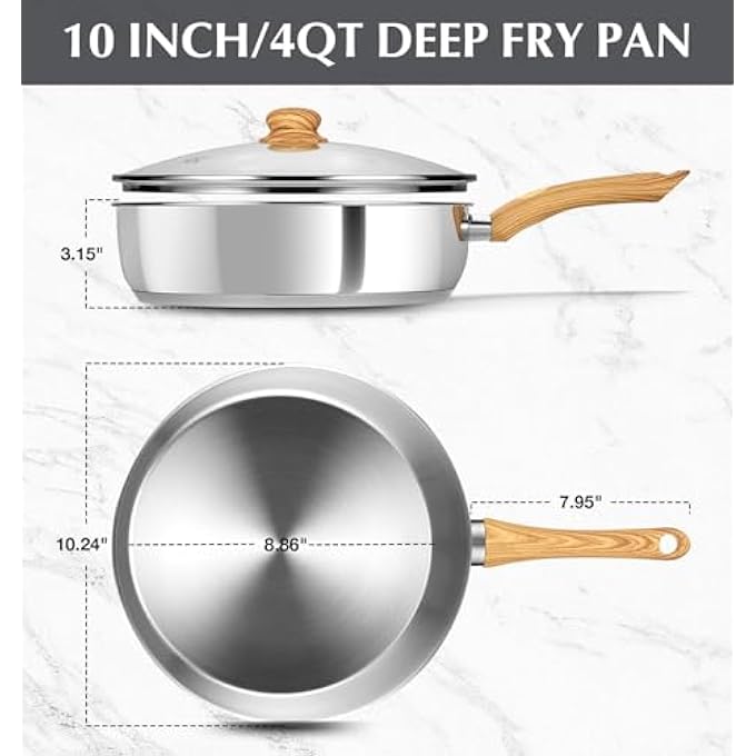 KOCH SYSTEME CS 26Cm Stainless Steel Frying Pan 4 Quart Saute Pan With Lid Deep Frying Pan Large Skillet Cooking Pan With Stay Cool Handle Dishwasher Safe Induction Compatible - Image 3
