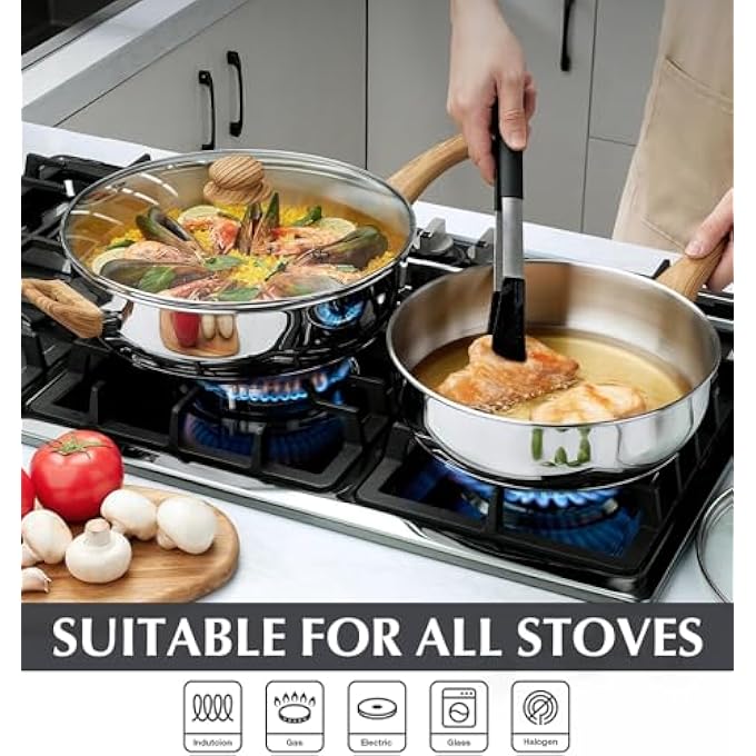 KOCH SYSTEME CS 26Cm Stainless Steel Frying Pan 4 Quart Saute Pan With Lid Deep Frying Pan Large Skillet Cooking Pan With Stay Cool Handle Dishwasher Safe Induction Compatible - Image 4
