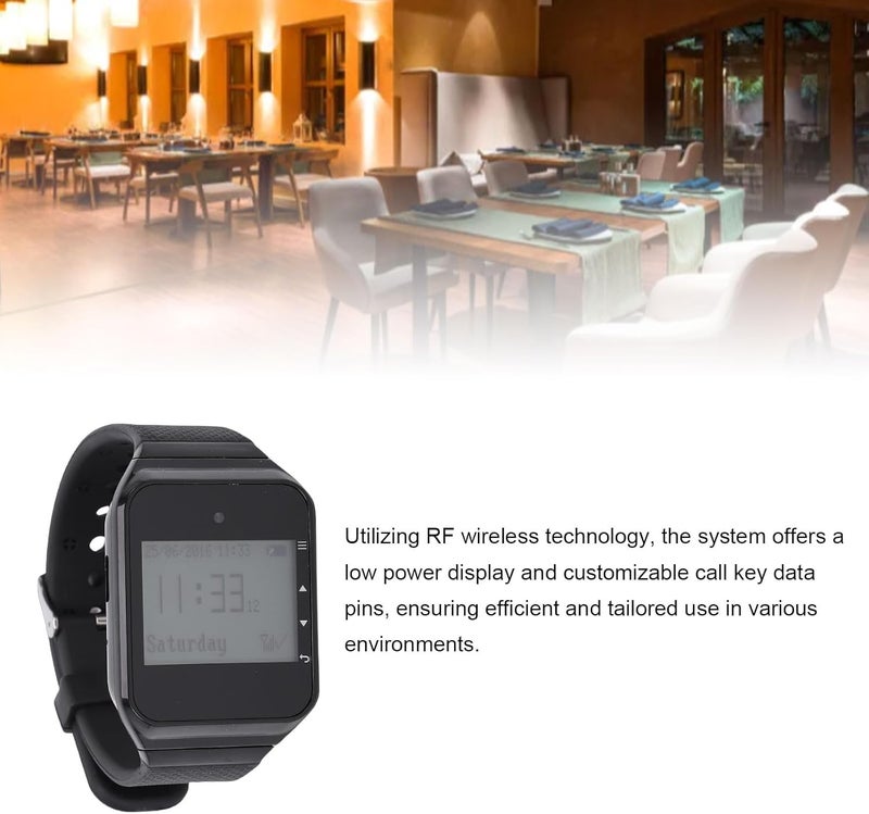 Naroote Wireless Calling System with 5 Call Buttons 1 Watch Receiver 433.92MHz Water Proof Restaurant Paging System Single or List Display Modes for Clinic Nursing Home (Black) - Image 2