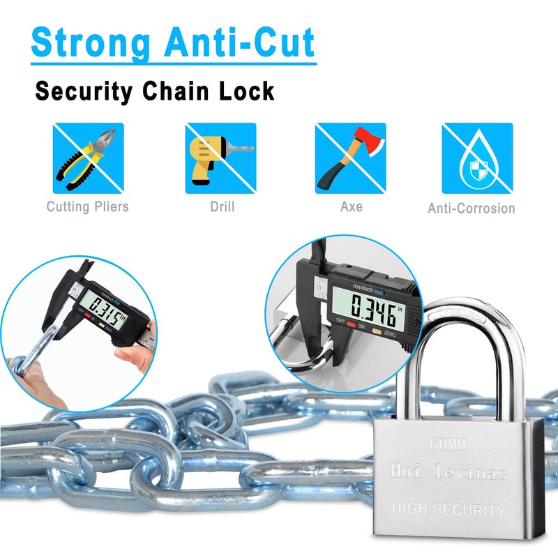 VNAKER Security Chain and Lock - 39 Inch Heavy Duty 8mm Galvanized Anti-Rust and Anti-Theft Chain With Padlock for Bike, Bicycle, Scooter, Motorcycle, Door, Gate, Fence - Image 2