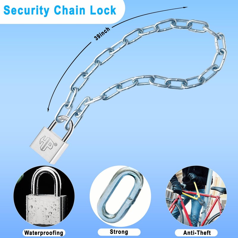VNAKER Security Chain and Lock - 39 Inch Heavy Duty 8mm Galvanized Anti-Rust and Anti-Theft Chain With Padlock for Bike, Bicycle, Scooter, Motorcycle, Door, Gate, Fence - Image 4