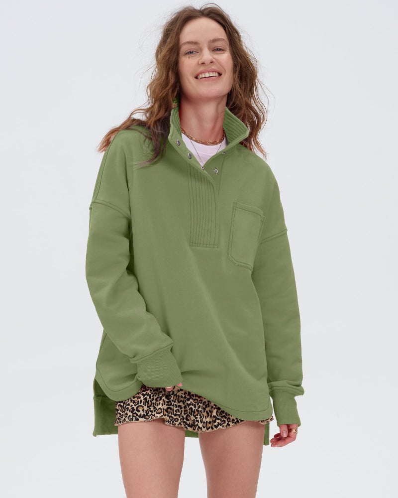 Locachy Womens Casual Oversized Sweatshirt Long Sleeve Button Henley Neck Pullover Tops Fashion Outfits Clothes Green L - Image 5