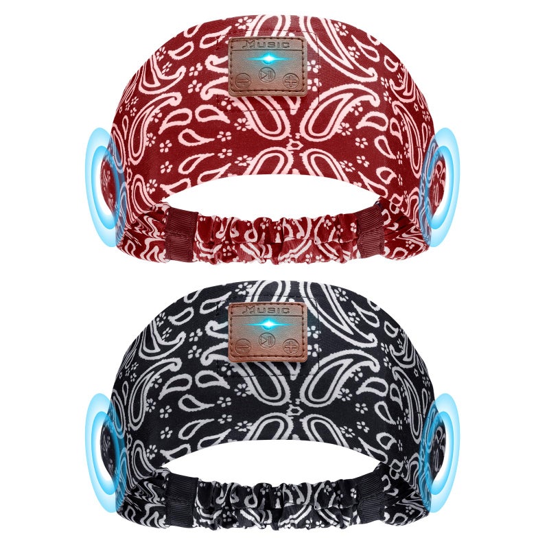 Mixiba 2-Pack Sleeping Headphones, Ultra-Thin HD Stereo Speaker, Bluetooth Headband for Sports, Workouts, Insomnia, Yoga, Air Travel, Meditation - Pattern Black&Pattern Red - Image 1