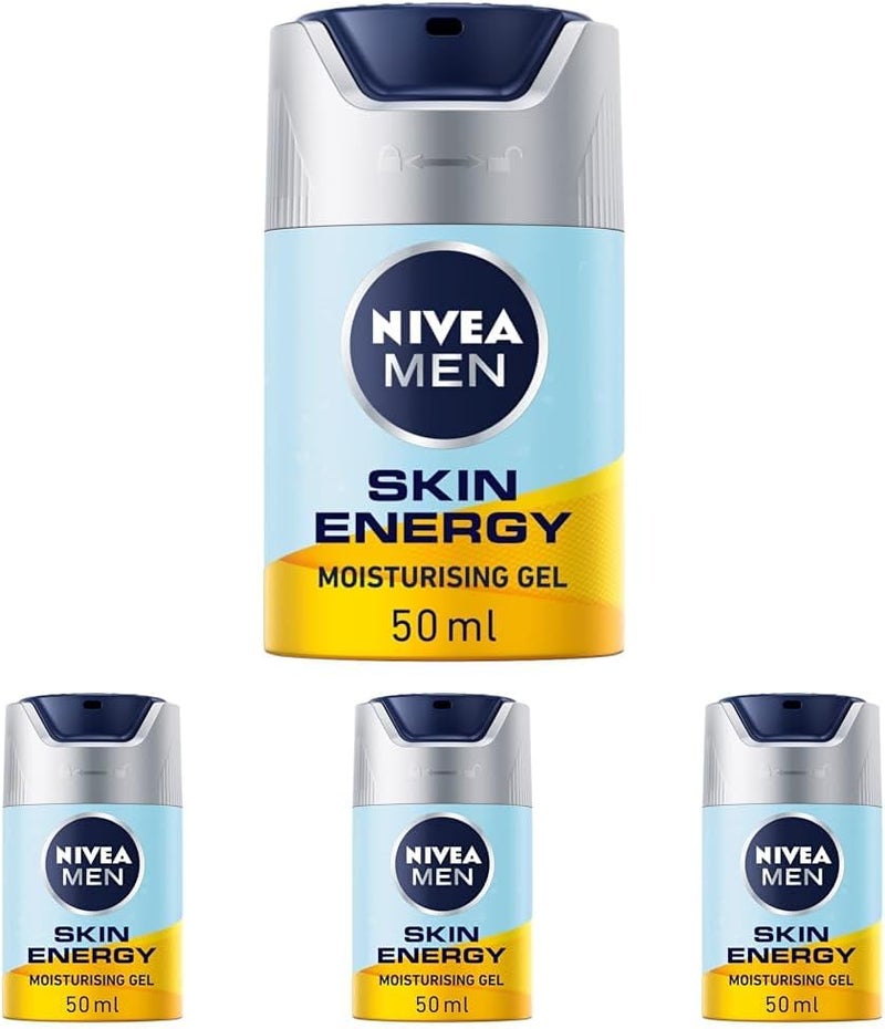 NIVEA MEN Skin Energy Refreshing Face Gel 50 ml Invigorating Moisturiser for Men Infused with Vitamins Mens Skin Care Essentials Pack of 4