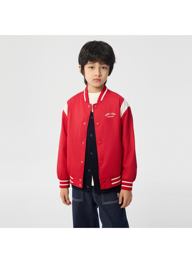 Balabala Color-block Baseball Jacket For Kids - Boys & Girls 2025 New Spring Embroidery Casual Top Trendy Outerwear - Image 3