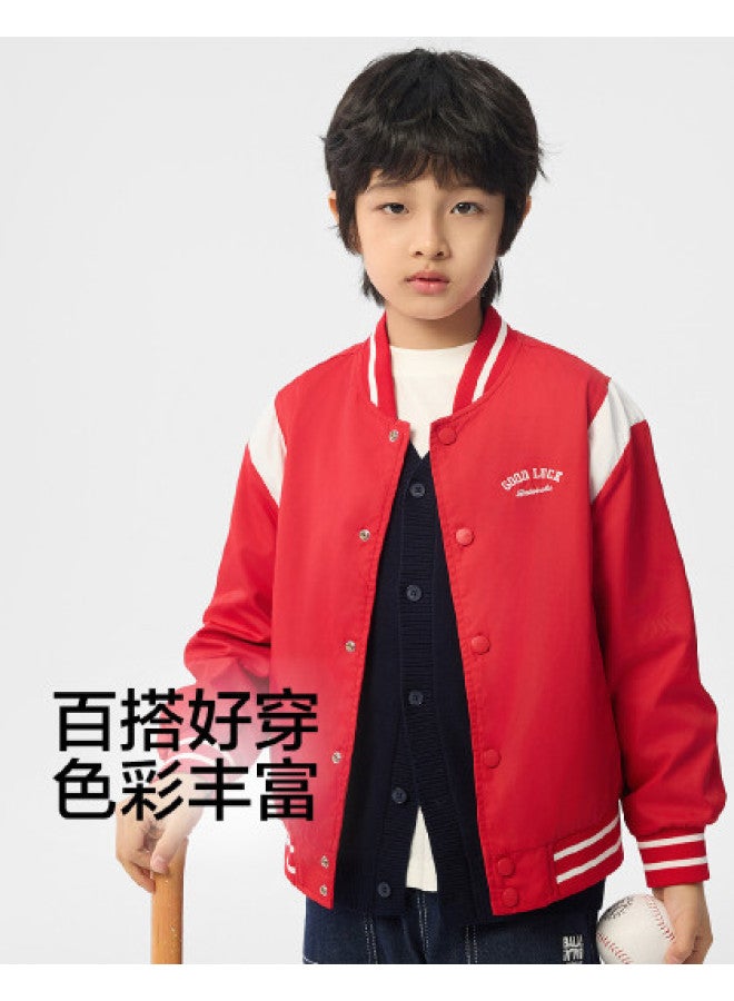 Balabala Color-block Baseball Jacket For Kids - Boys & Girls 2025 New Spring Embroidery Casual Top Trendy Outerwear - Image 1