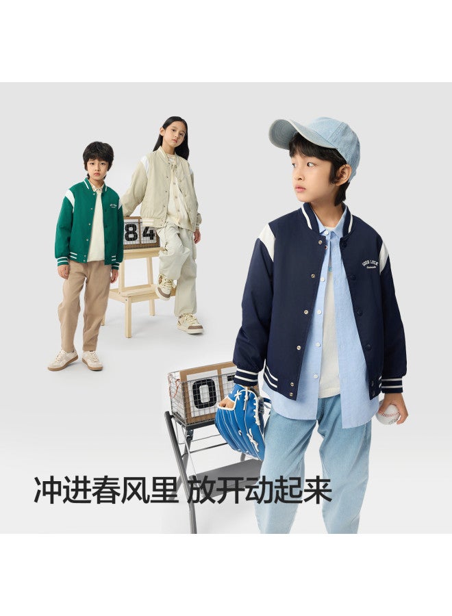 Balabala Color-block Baseball Jacket For Kids - Boys & Girls 2025 New Spring Embroidery Casual Top Trendy Outerwear - Image 4