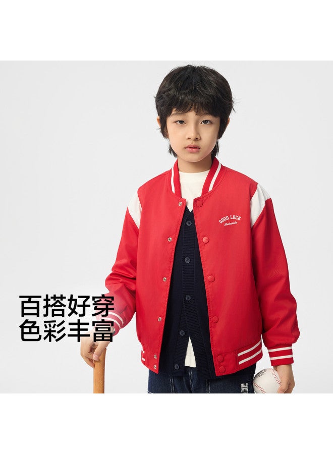Balabala Color-block Baseball Jacket For Kids - Boys & Girls 2025 New Spring Embroidery Casual Top Trendy Outerwear - Image 2
