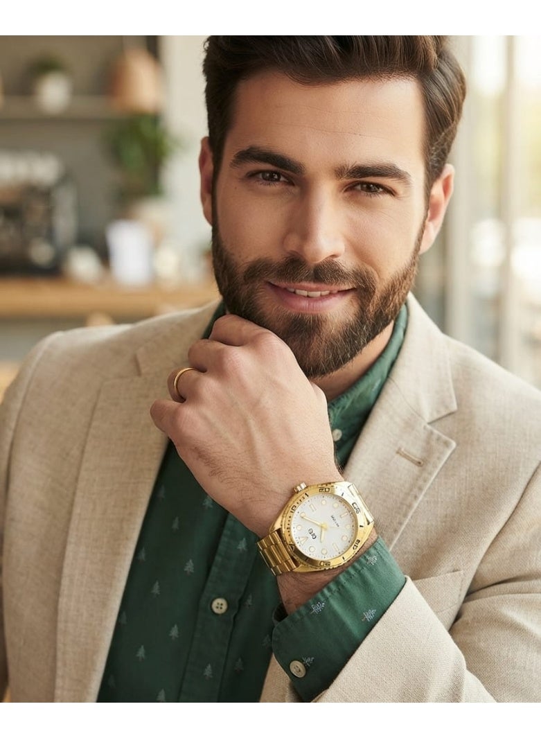 Q&Q Men's Analog Quartz Watch Q09C-004PY, Gold with White Dial - Image 3