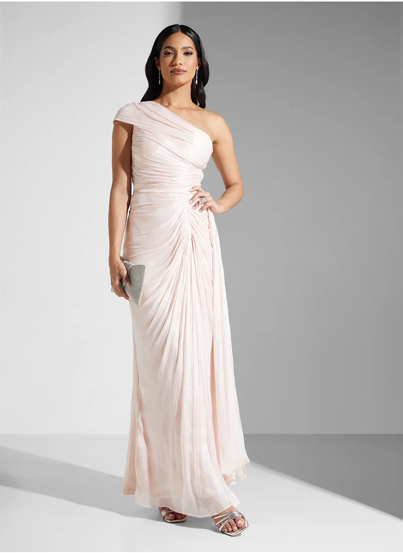 Namshi x One Shoulder Metallic Draped Dress
