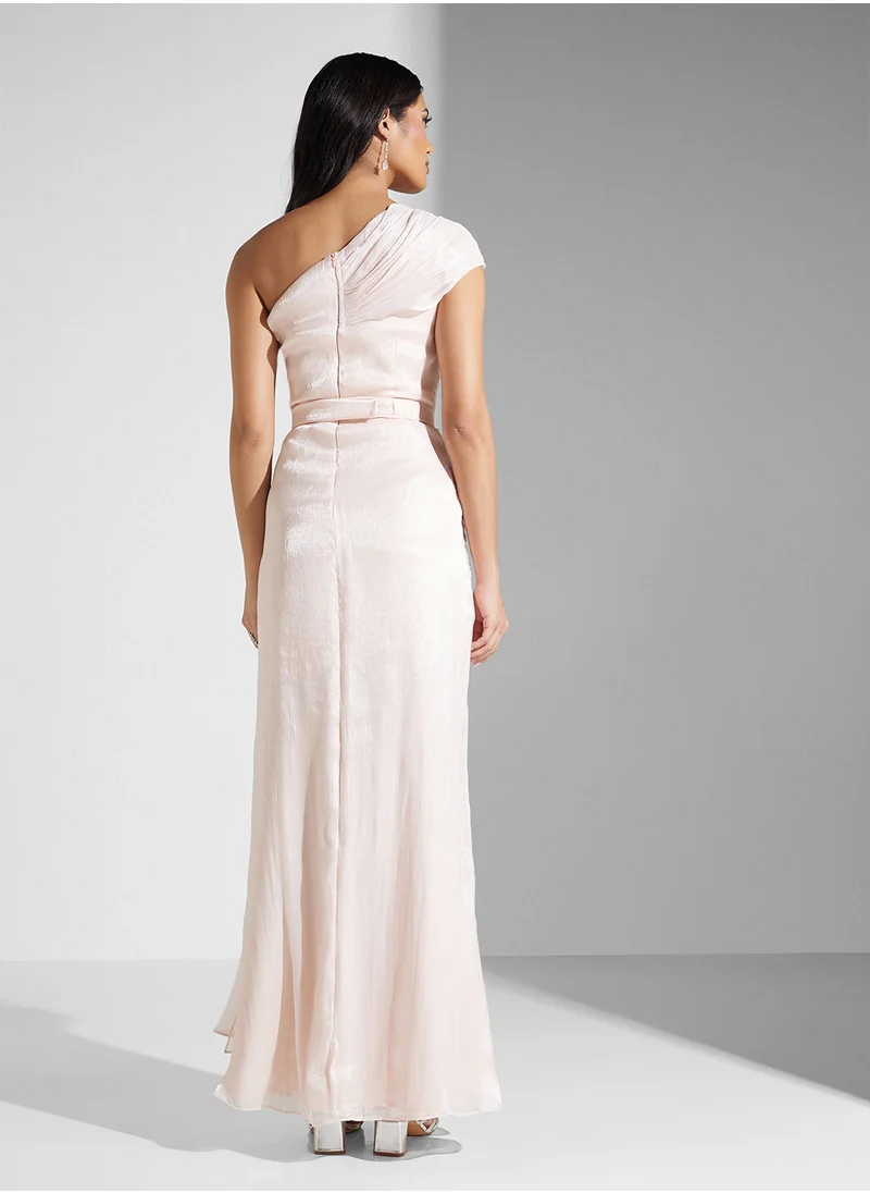 Namshi x One Shoulder Metallic Draped Dress