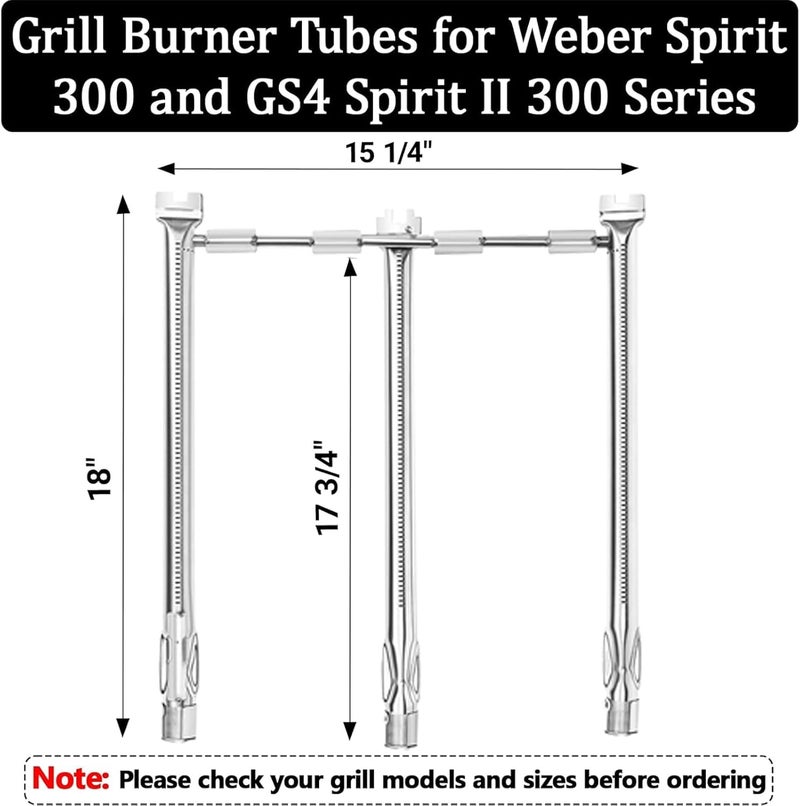 Utheer 69787 Grill Burner Replacement for Weber Spirit and GS4 Spirit II 300 Series, Spirit E310 E320 S310 S320 E330 S330 Gas Grills, 18 Inch 304 Stainless Steel Grill Burner for Weber Spirit II E-310 - Image 2
