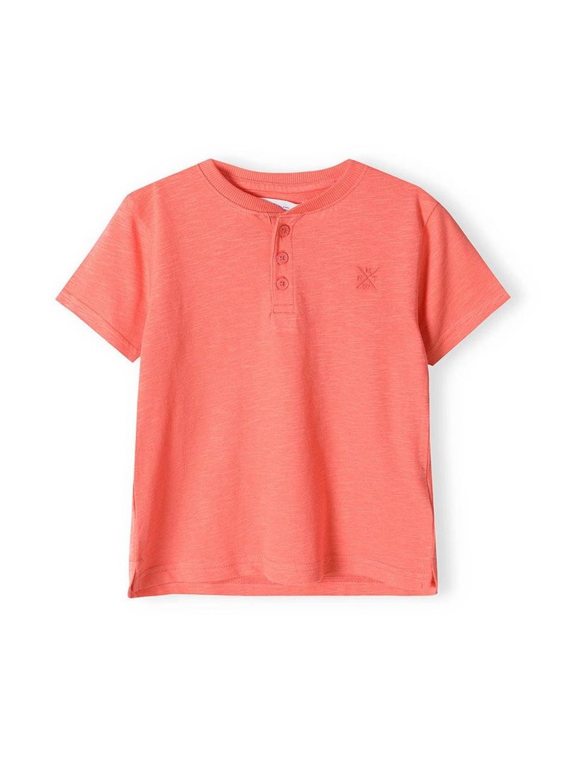 MINOTI Teen Henley T-Shirt with Short Sleeves and Button Neckline - Image 1