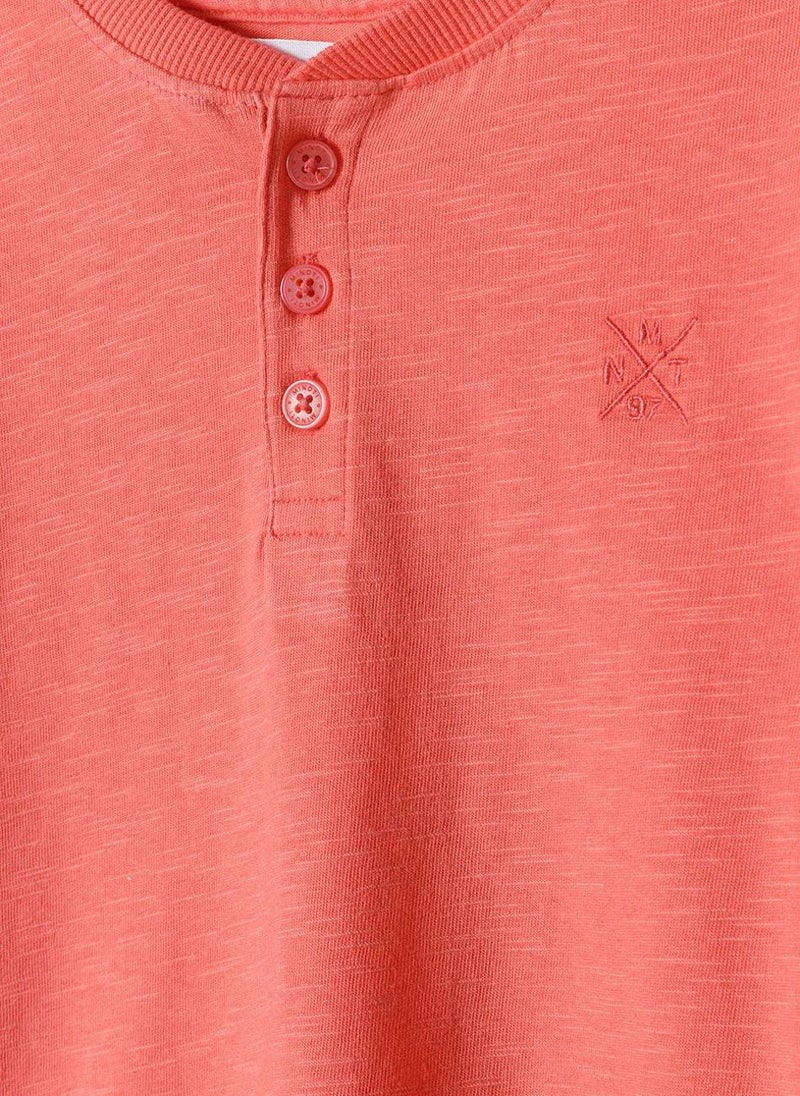 MINOTI Teen Henley T-Shirt with Short Sleeves and Button Neckline - Image 3