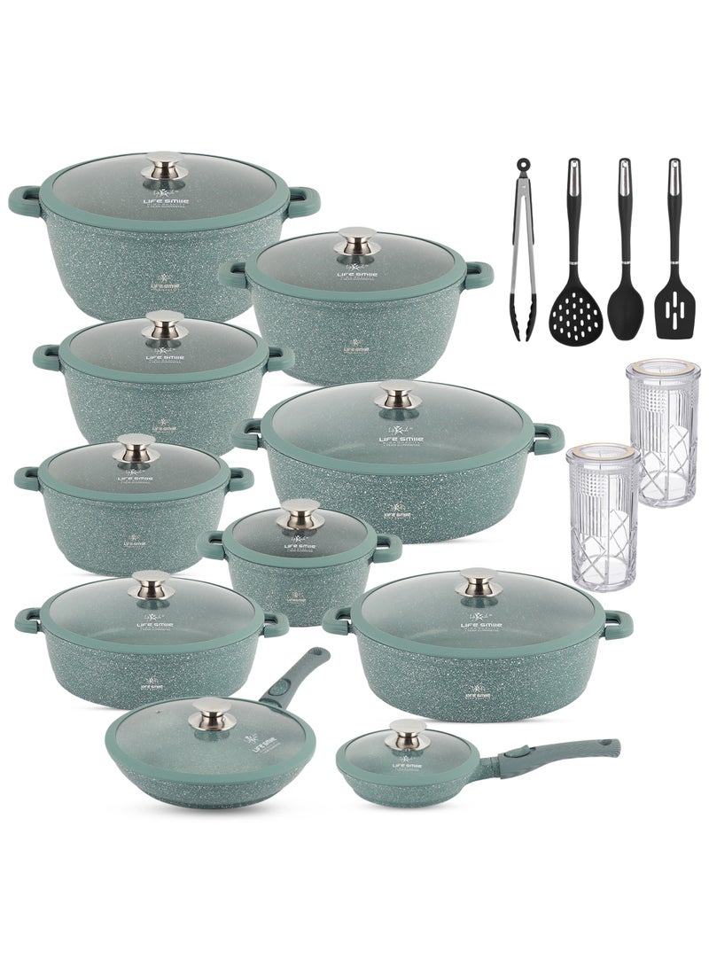 Life Smile 42pcs Nonstick Granite Cookware Set – Premium Non Stick Cookwares, Kitchen Cooking Pots, Soup Pots & Casseroles | Induction Base Pots & Pans Cookware Set | Includes Casseroles (20/24/28/32/36cm), Shallow Pots (32/36/40cm), Fry Pans (20/28cm) with Lids, Canisters & Silicone Kitchen Tools - Image 1