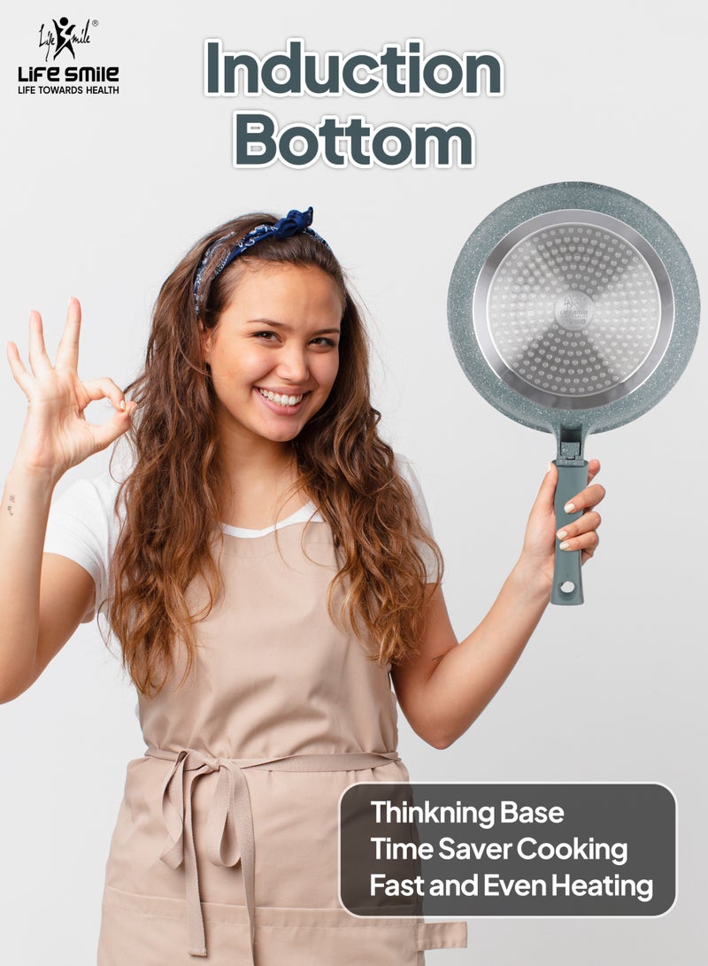 Life Smile 42pcs Nonstick Granite Cookware Set – Premium Non Stick Cookwares, Kitchen Cooking Pots, Soup Pots & Casseroles | Induction Base Pots & Pans Cookware Set | Includes Casseroles (20/24/28/32/36cm), Shallow Pots (32/36/40cm), Fry Pans (20/28cm) with Lids, Canisters & Silicone Kitchen Tools - Image 3