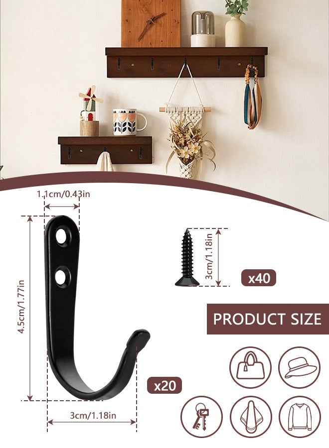 نايزان مجموعة 20 قطعة من خطافات الحائط المعدنية خطافات الحائط خطافات أحادية شديدة التحمل تتضمن 40 برغيًا مثالية لتعليق السترات والمناشف وحقائب الظهر والقبعات ومقاود الكلاب وأكواب القهوة (أسود) - Image 2