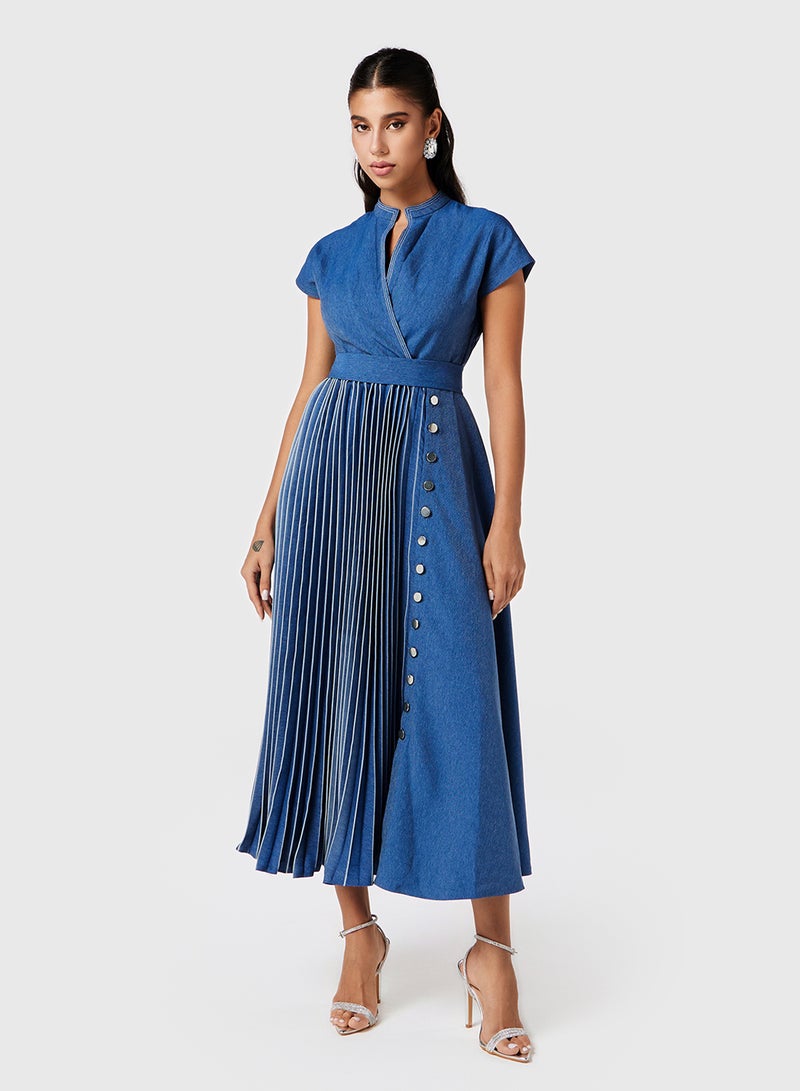 Threadz by Ajooni Pleated Denim Dress - Image 1