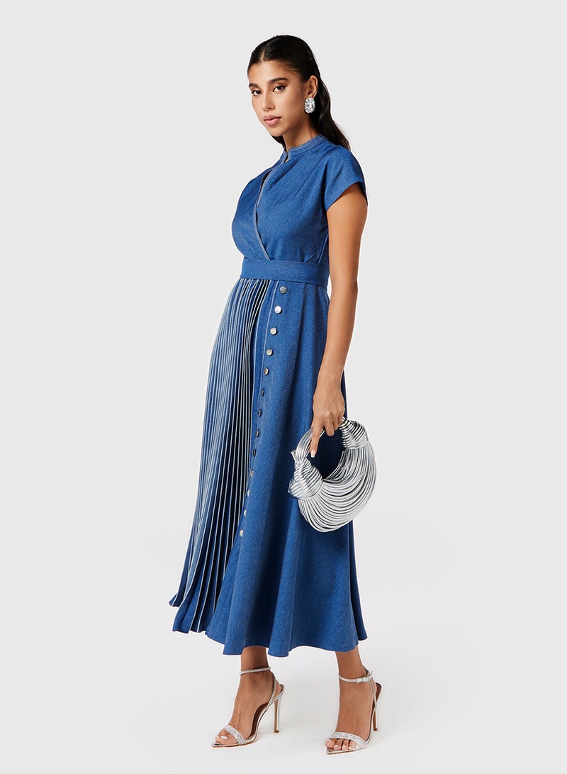 Threadz by Ajooni Pleated Denim Dress - Image 4