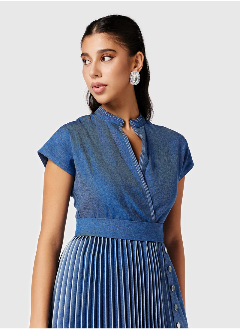 Threadz by Ajooni Pleated Button Detailed Dress