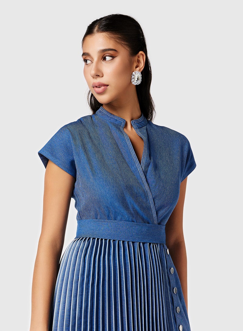 Threadz by Ajooni Pleated Denim Dress - Image 3