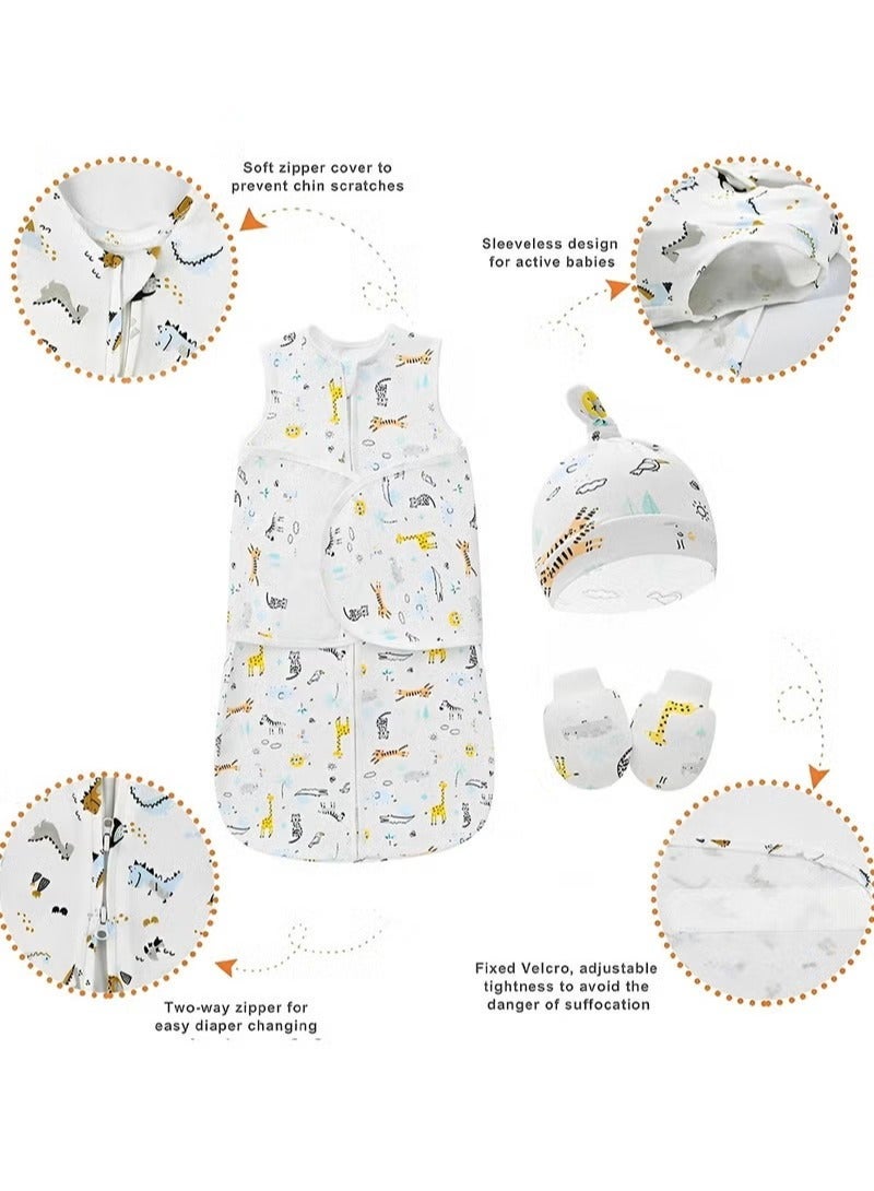 6 PCS Newborn Sleepsack Swaddle Blanket Baby Swaddling Wrap Infant Babies Sleeping Bag with Hat and Anti-grasping Gloves for Boy Girl Soft Cotton Sleep Sack - Image 4