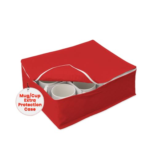 LAMINET Quilted MugCup Storage Case  Holds Up to 12 MugsCups  RED