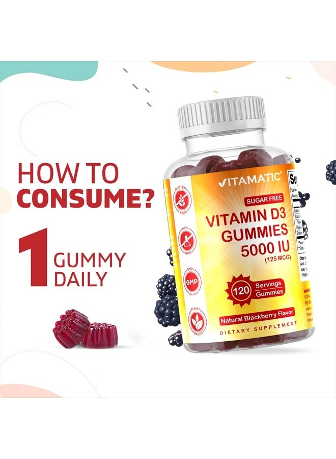 Vitamatic Sugar Free Vitamin D3 5000 IU - 120 Gummies - Great Taste - Healthy Bones, Mood & Immune System Function - Non-GMO - 120 Servings (5000 IU) - Image 2