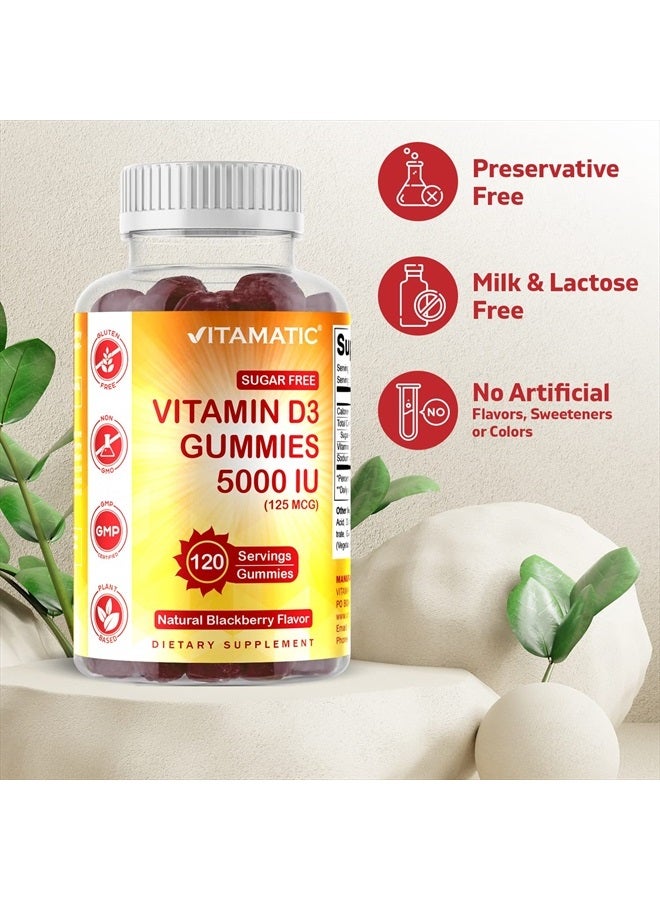Vitamatic Sugar Free Vitamin D3 5000 IU - 120 Gummies - Great Taste - Healthy Bones, Mood & Immune System Function - Non-GMO - 120 Servings (5000 IU) - Image 3